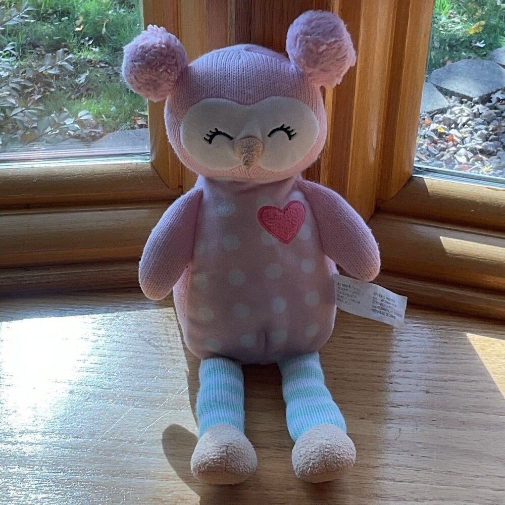 Target Soft Plush Pink Owl Stuffed Plush With Heart Applique Pastel Striped Legs